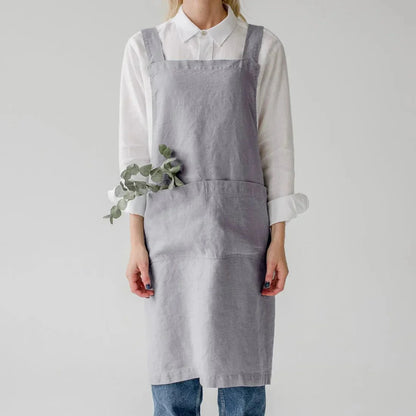Light Grey lino kryžminio tipo prijuostė — naturalusdrabuziai.lt