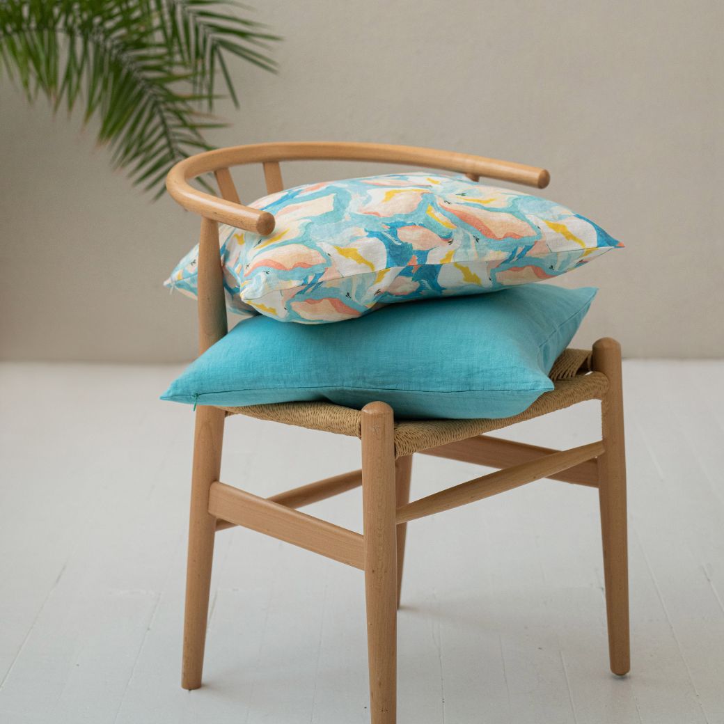 LIMITED EDITION Coastal Blue lino pagalvėlės užvalkalas — naturalusdrabuziai.lt