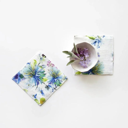 LIMITED EDITION White Flowers lino padėkliukų rinkinys 4 vnt. — naturalusdrabuziai.lt
