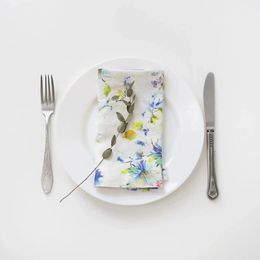 LIMITED EDITION White Flowers lino servetėlių rinkinys 2 vnt. — naturalusdrabuziai.lt