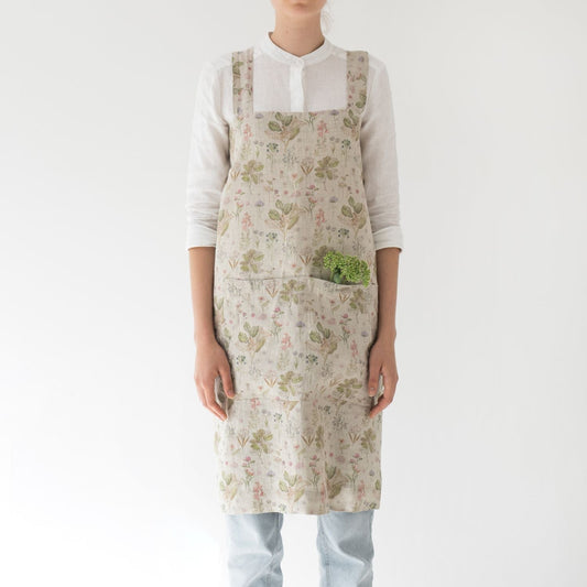 lino Tales Botany on Light Natural lino Pinafore prijuostė — naturalusdrabuziai.lt