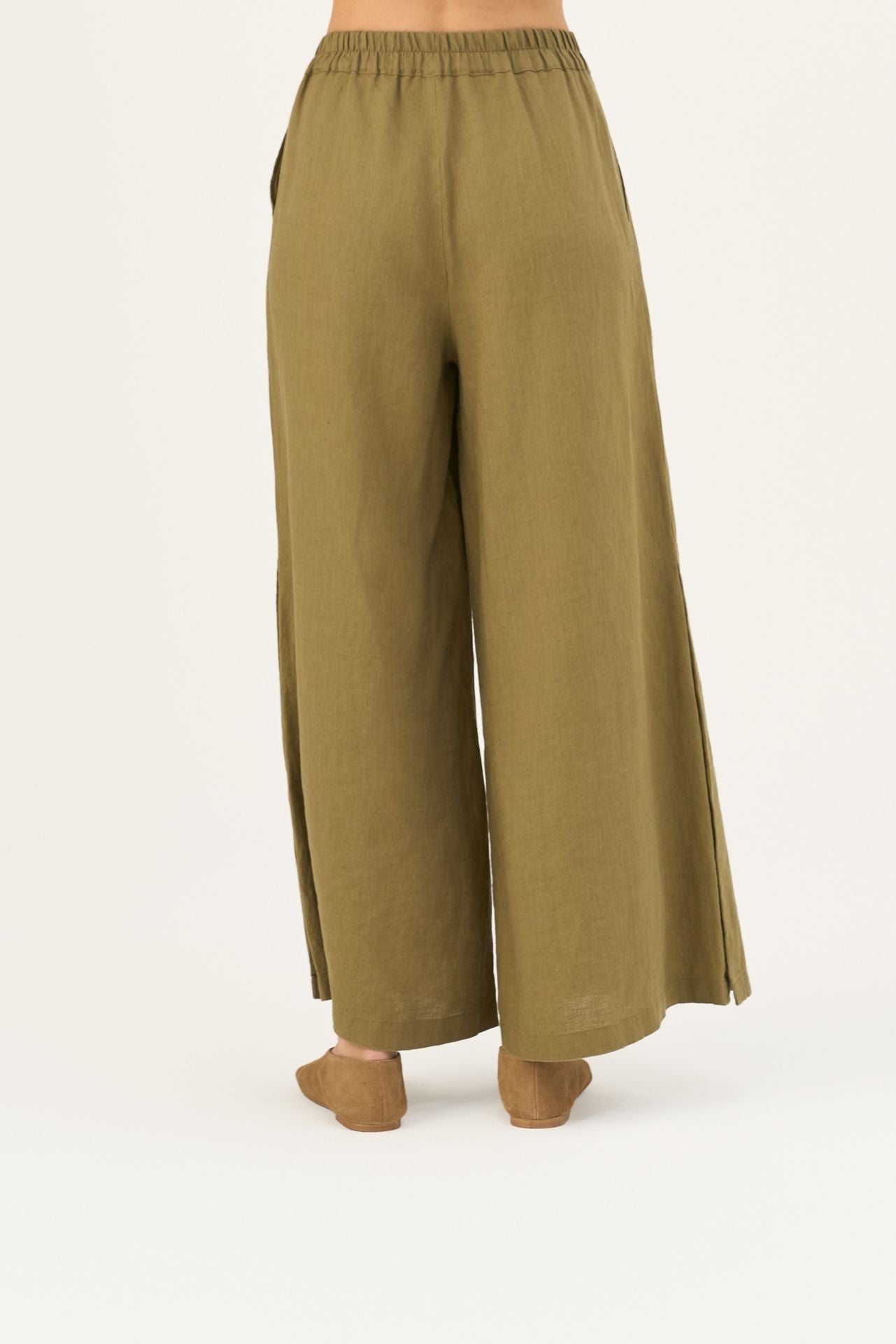 Olive Khaki lino Zayn kelnės — naturalusdrabuziai.lt