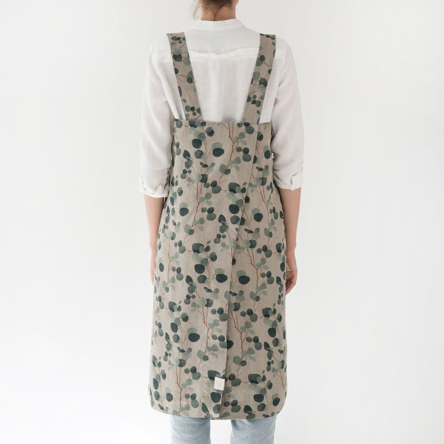 lino Tales Eucalyptus on Light Natural lino Pinafore prijuostė — naturalusdrabuziai.lt