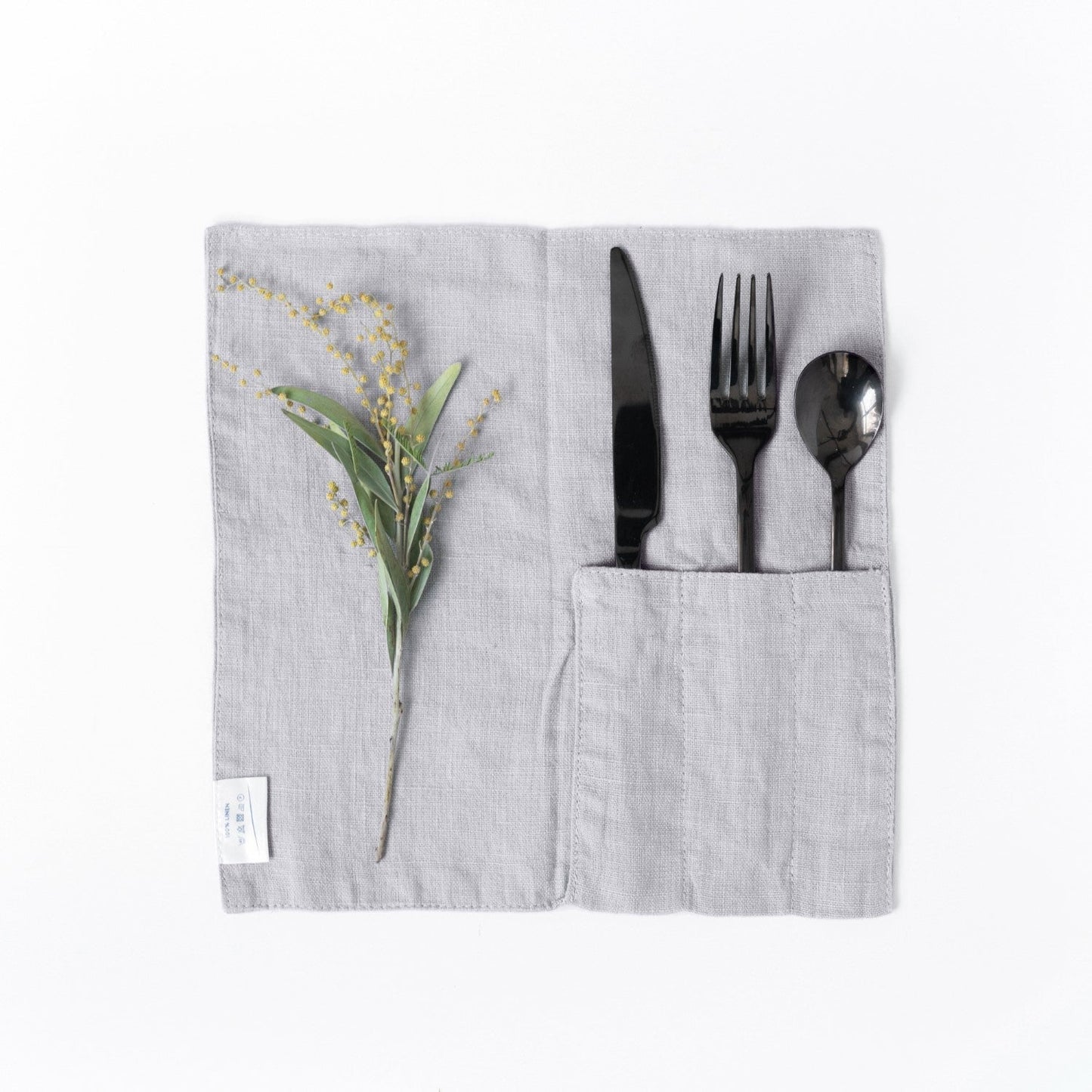lino Tales Light Grey lino Cutlery Pocket rinkinys 2 vnt. — naturalusdrabuziai.lt