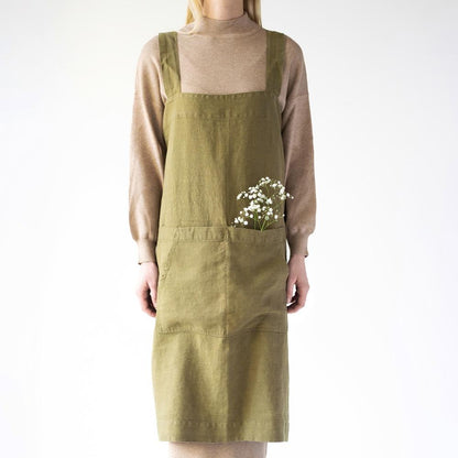 lino Tales Martini Olive lino Pinafore prijuostė — naturalusdrabuziai.lt