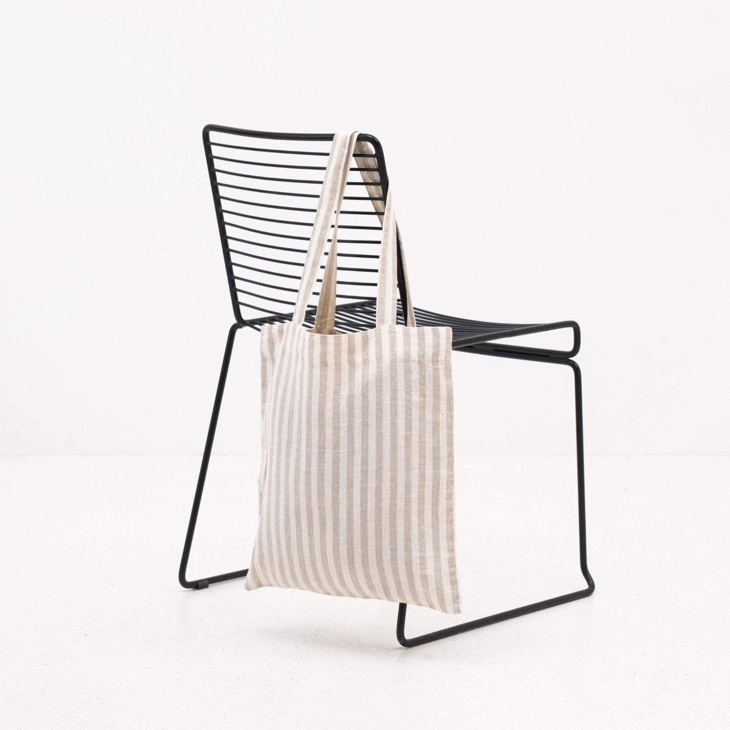 lino Tales Natural White Stripes lino pirkinių krepšys — naturalusdrabuziai.lt