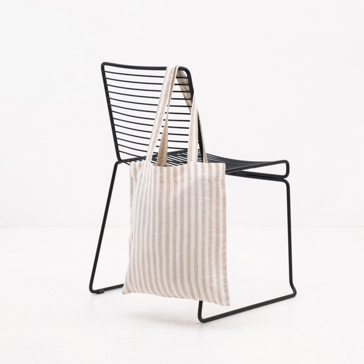lino Tales Natural White Stripes lino pirkinių krepšys — naturalusdrabuziai.lt