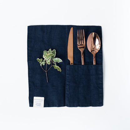 lino Tales Navy lino Cutlery Pocket rinkinys 2 vnt. — naturalusdrabuziai.lt