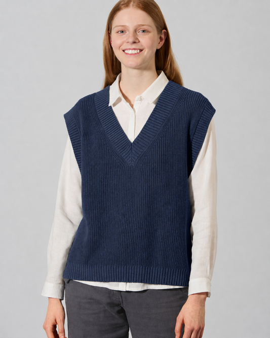 Moteriškas megztinis iš kanapių ir ekologiškos medvilnės (LZ399OEB) – Tamsiai mėlyna