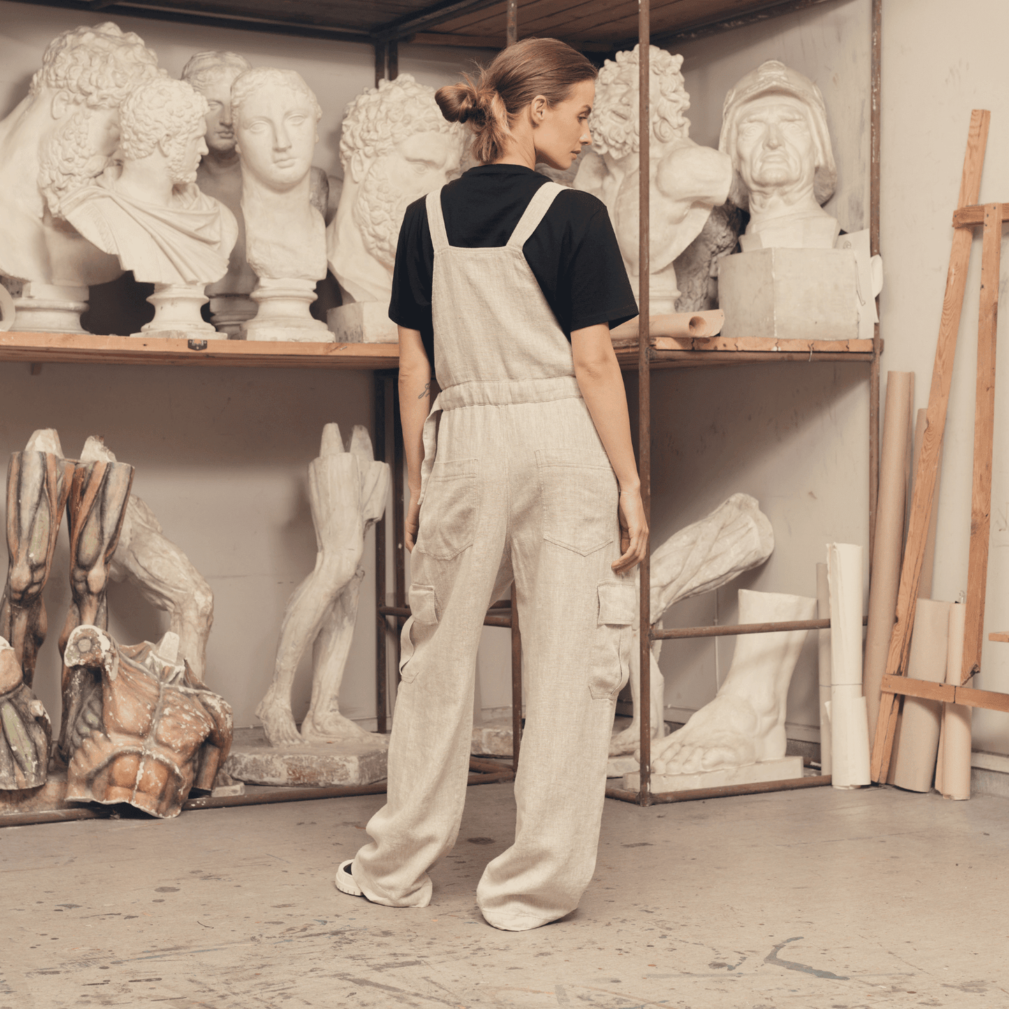 Melange Linen Elm Overalls