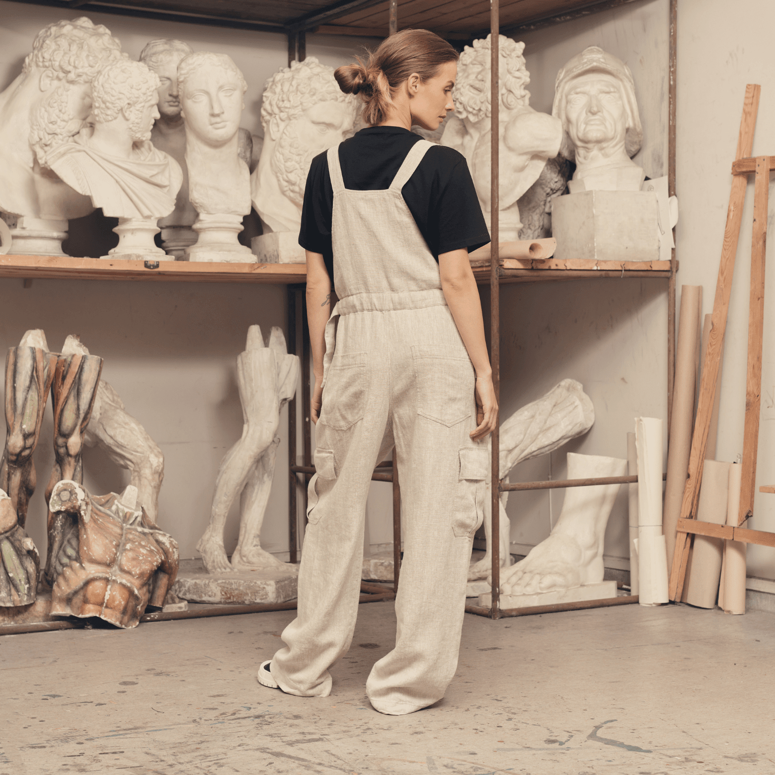 Melange Linen Elm Overalls