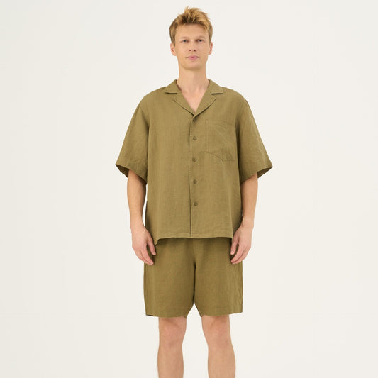 Olive Khaki lino Amabilis šortai — naturalusdrabuziai.lt