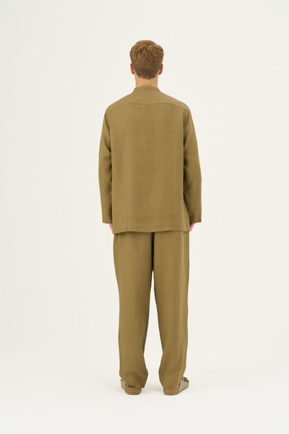 Olive Khaki lino Currant Loungewear rinkinys — naturalusdrabuziai.lt