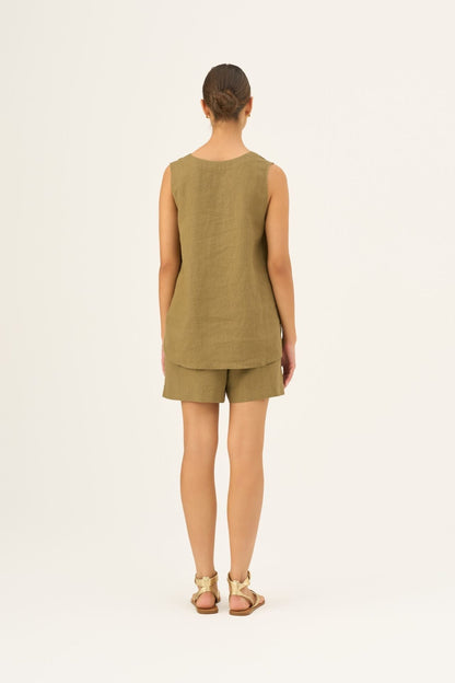 Olive Khaki lino Daffodil viršus — naturalusdrabuziai.lt