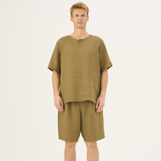 Olive Khaki lino Fern Pyjama rinkinys — naturalusdrabuziai.lt