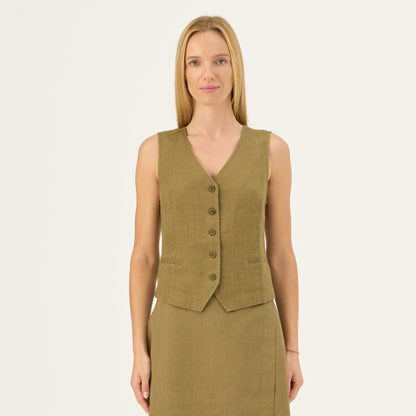 Olive Khaki lino Pasodoble liemenė — naturalusdrabuziai.lt