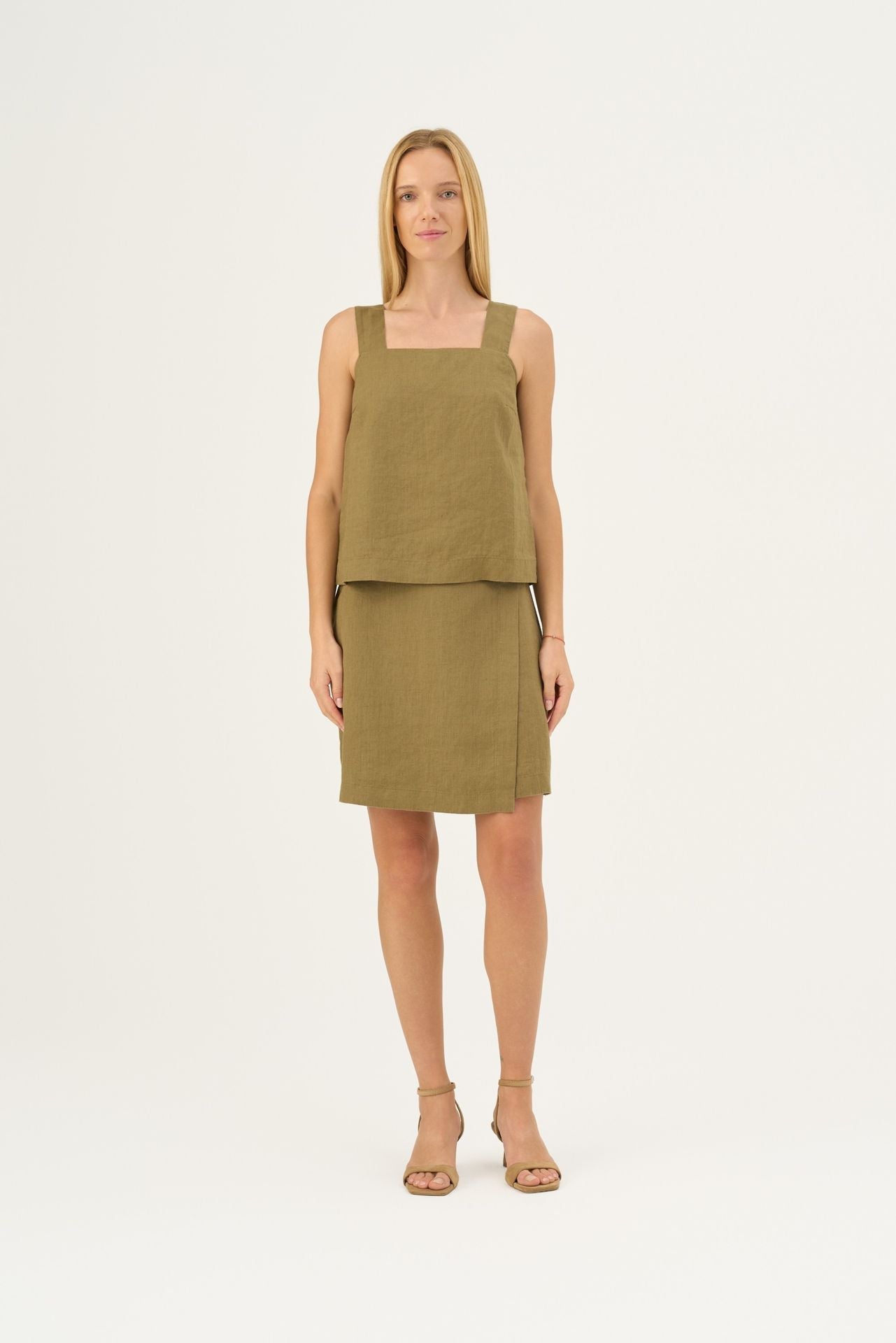 Olive Khaki lino Polka viršus — naturalusdrabuziai.lt