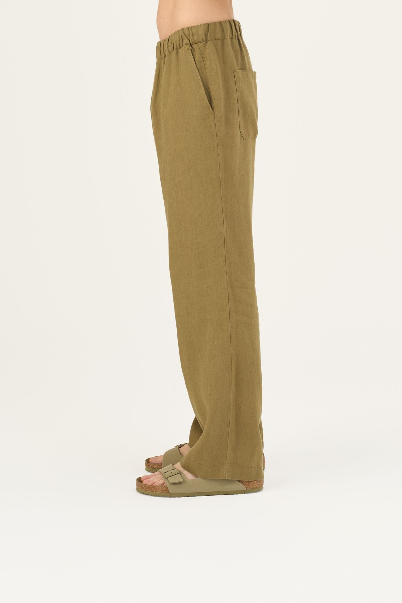 Olive Khaki lino Sensus kelnės — naturalusdrabuziai.lt