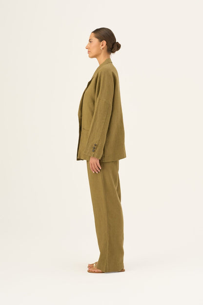 Olive Khaki lino Ventus švarkas — naturalusdrabuziai.lt