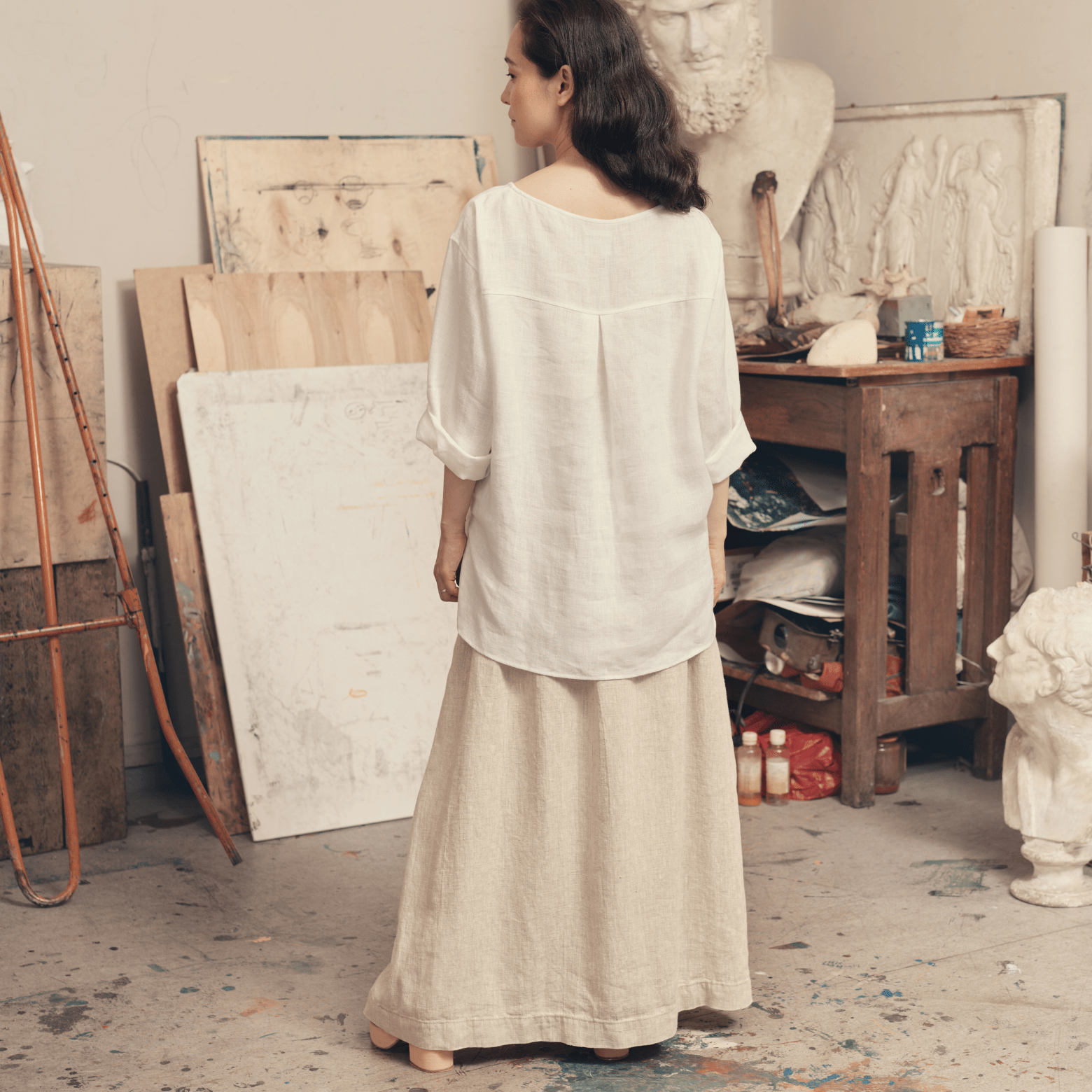Optical White Linen Bilberry Top