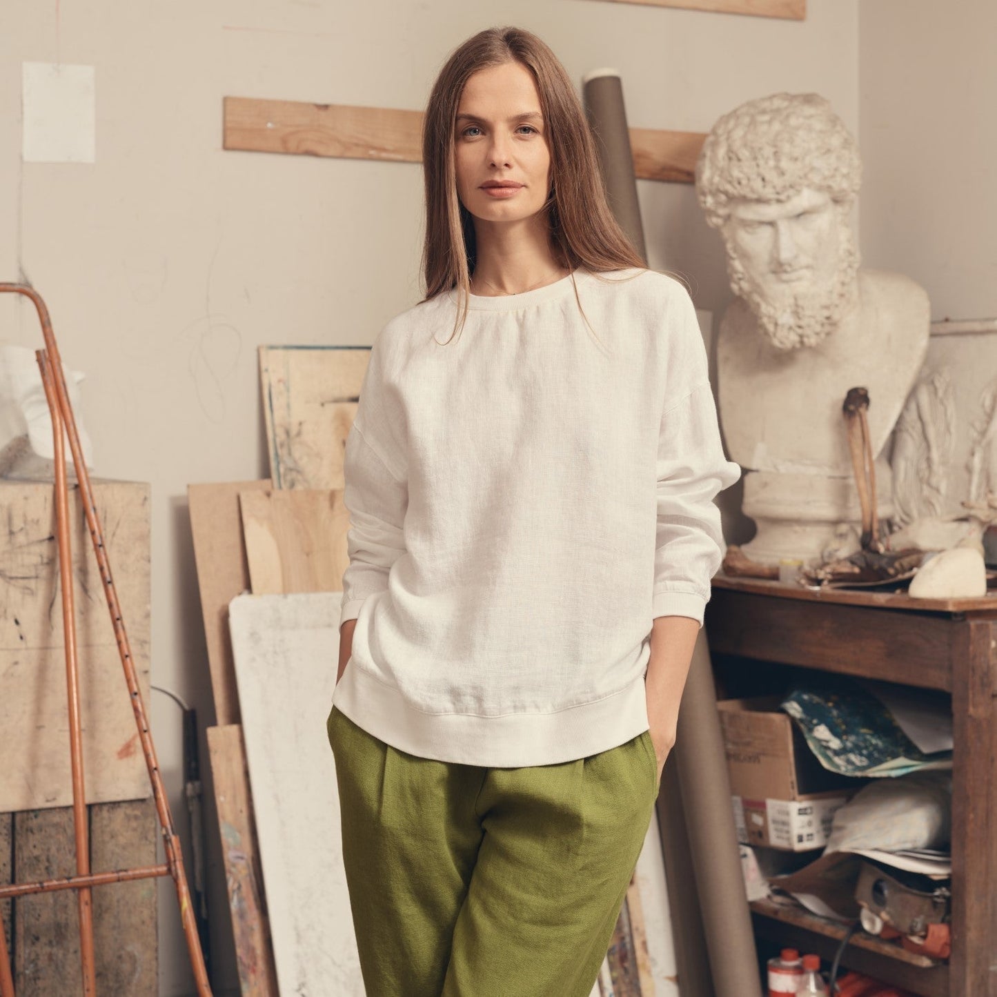 Optical White Linen Dahlia Jumper