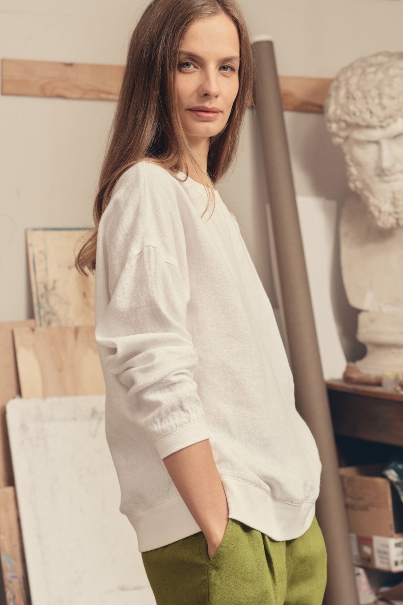 Optical White Linen Dahlia Jumper