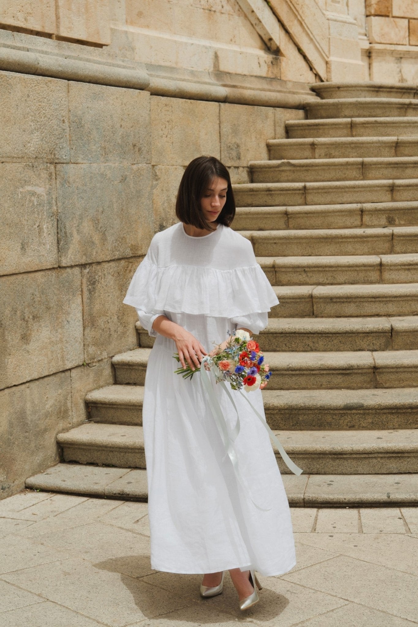 Optical White Linen Fantasia Dress