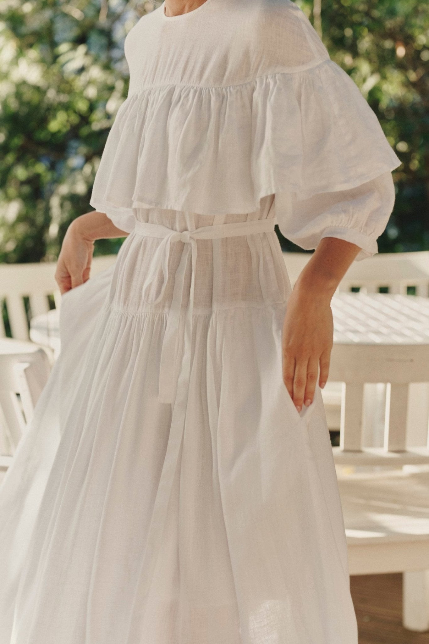 Optical White Linen Fantasia Dress