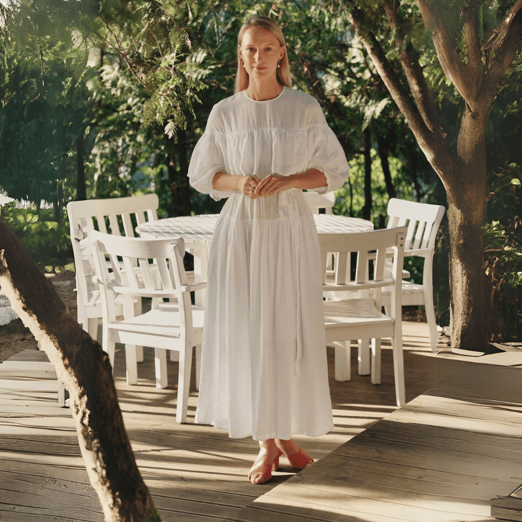 Optical White Linen Fantasia Dress