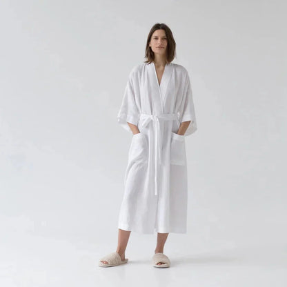 Optical White lino Summer chalatas — naturalusdrabuziai.lt
