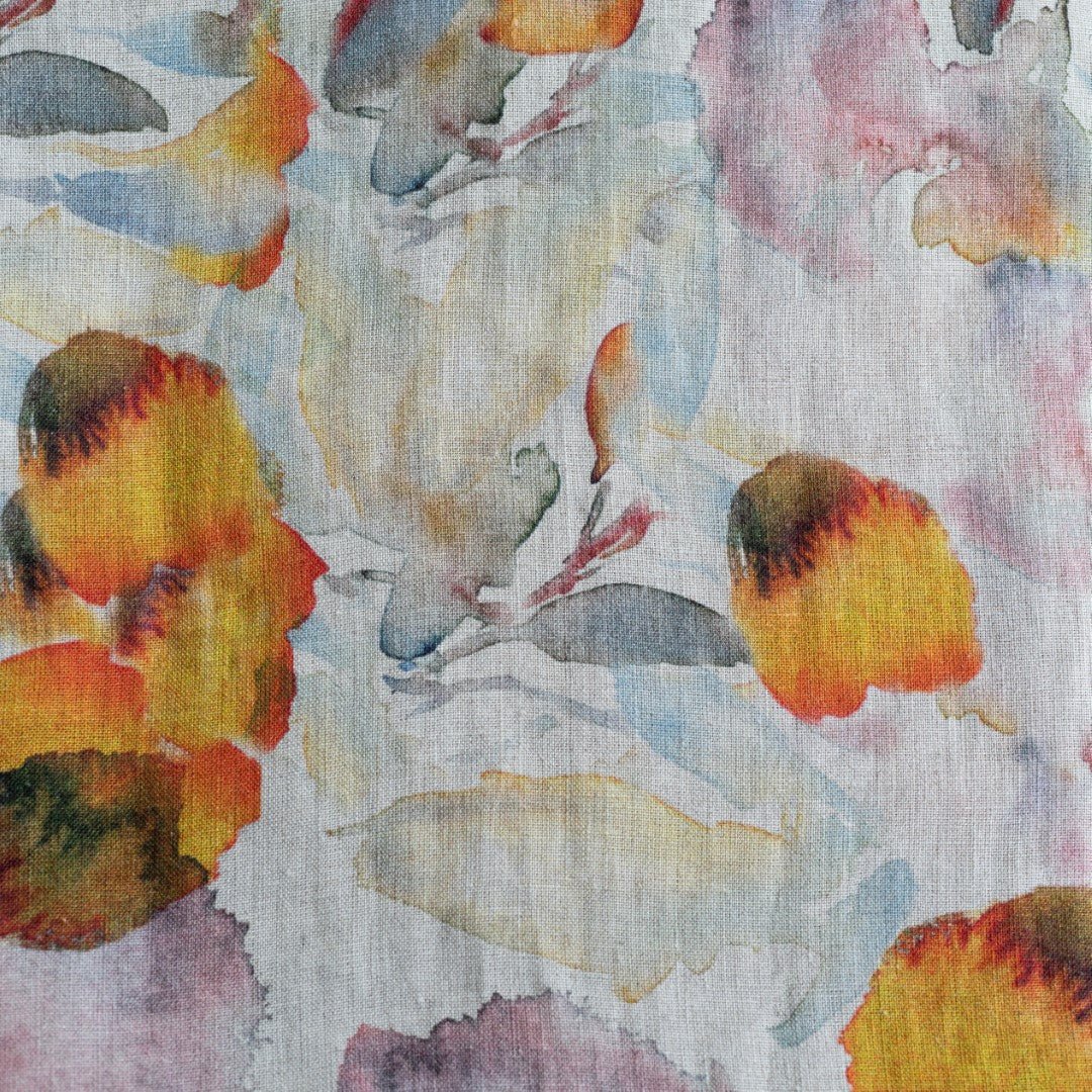 Unwashed Orange Flow on Light Natural lino Fabric 185 g/sq.m — naturalusdrabuziai.lt