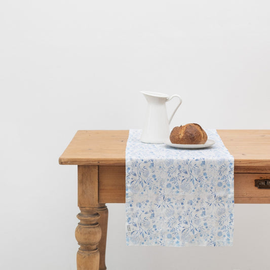 White Botanical Blue lino stalo takelis — naturalusdrabuziai.lt