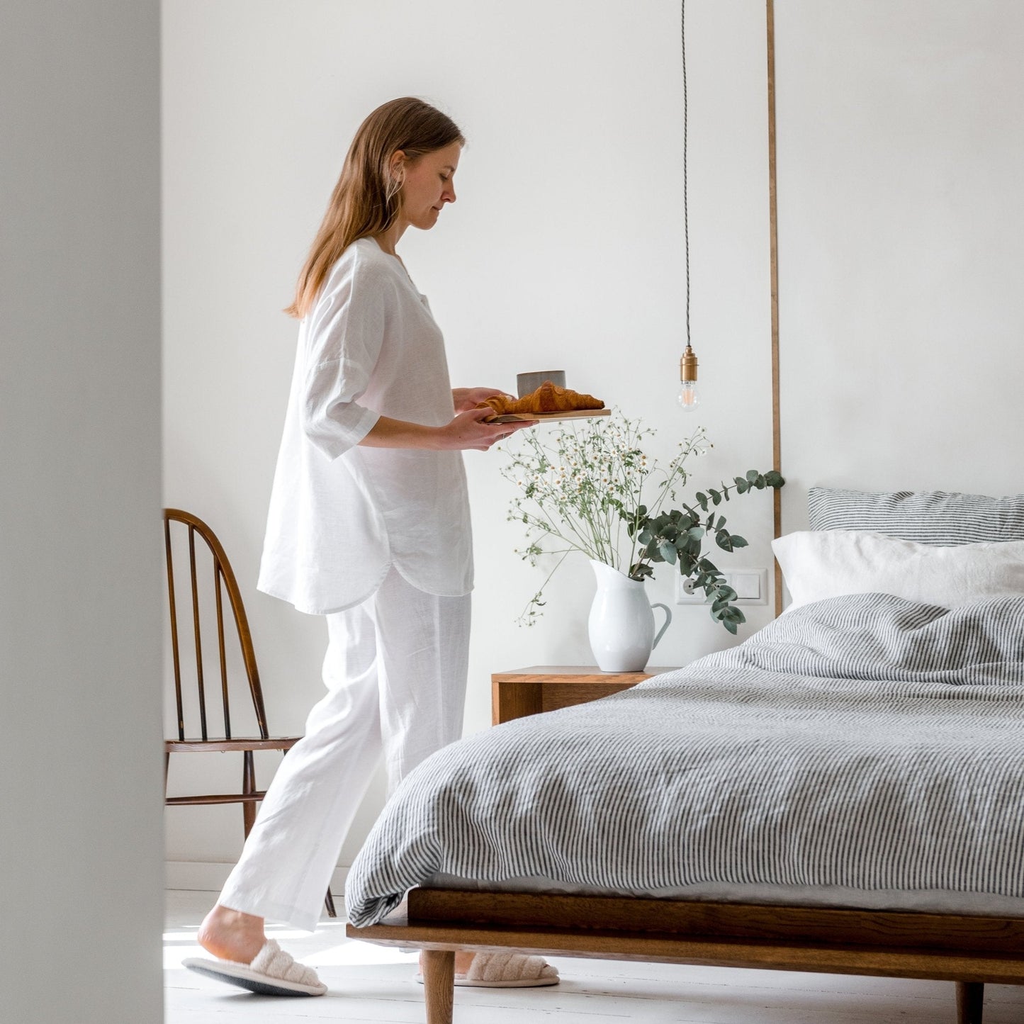 White lino pagalvės užvalkalas — naturalusdrabuziai.lt
