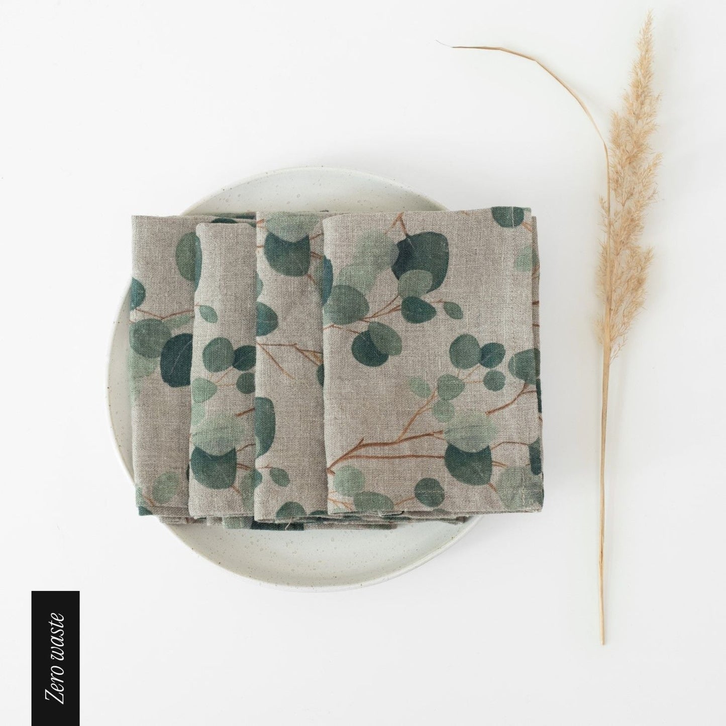 Zero Waste Eucalyptus on Natural lino servetėlių rinkinys 4 vnt. — naturalusdrabuziai.lt