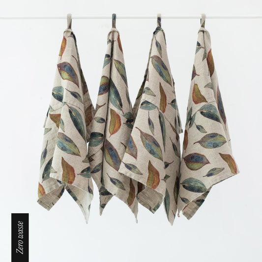 Zero Waste Golden Fall on Natural lino virtuvinė servetės rinkinys 4 vnt. — naturalusdrabuziai.lt