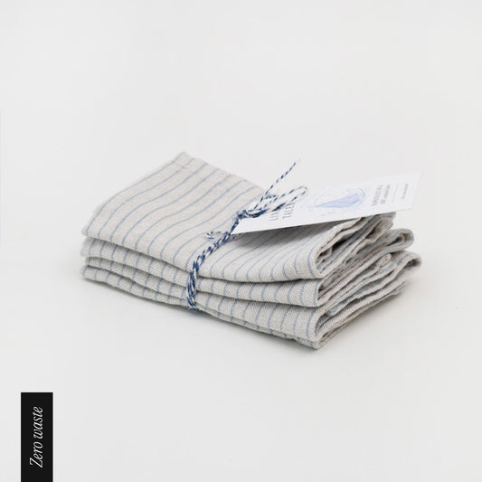 Zero Waste Grey Blue Pinstripe Rustic lino servetėlių rinkinys 4 vnt. — naturalusdrabuziai.lt