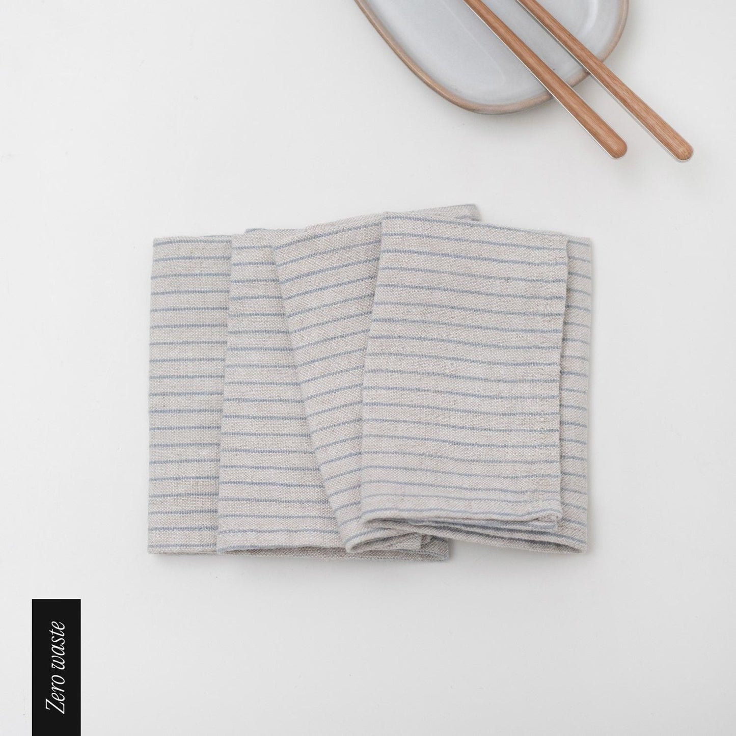 Zero Waste Grey Blue Pinstripe Rustic lino servetėlių rinkinys 4 vnt. — naturalusdrabuziai.lt