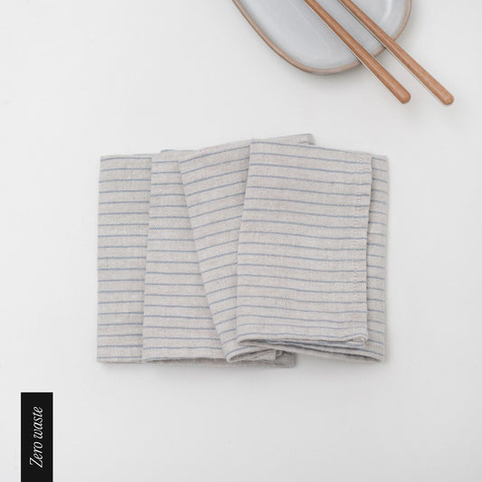 Zero Waste Grey Blue Pinstripe Rustic lino servetėlių rinkinys 4 vnt. — naturalusdrabuziai.lt