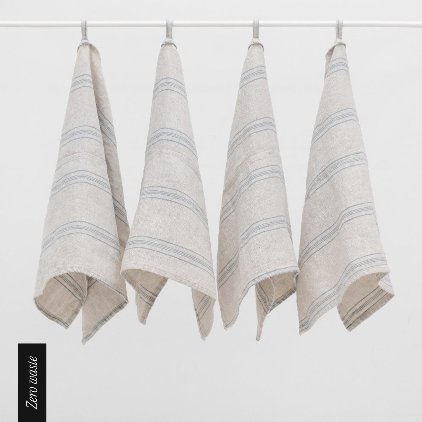 Zero Waste Grey Blue Wide Stripe Rustic lino virtuvinė servetės rinkinys 4 vnt. — naturalusdrabuziai.lt