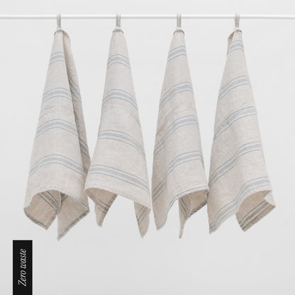 Zero Waste Grey Blue Wide Stripe Rustic lino virtuvinė servetės rinkinys 4 vnt. — naturalusdrabuziai.lt