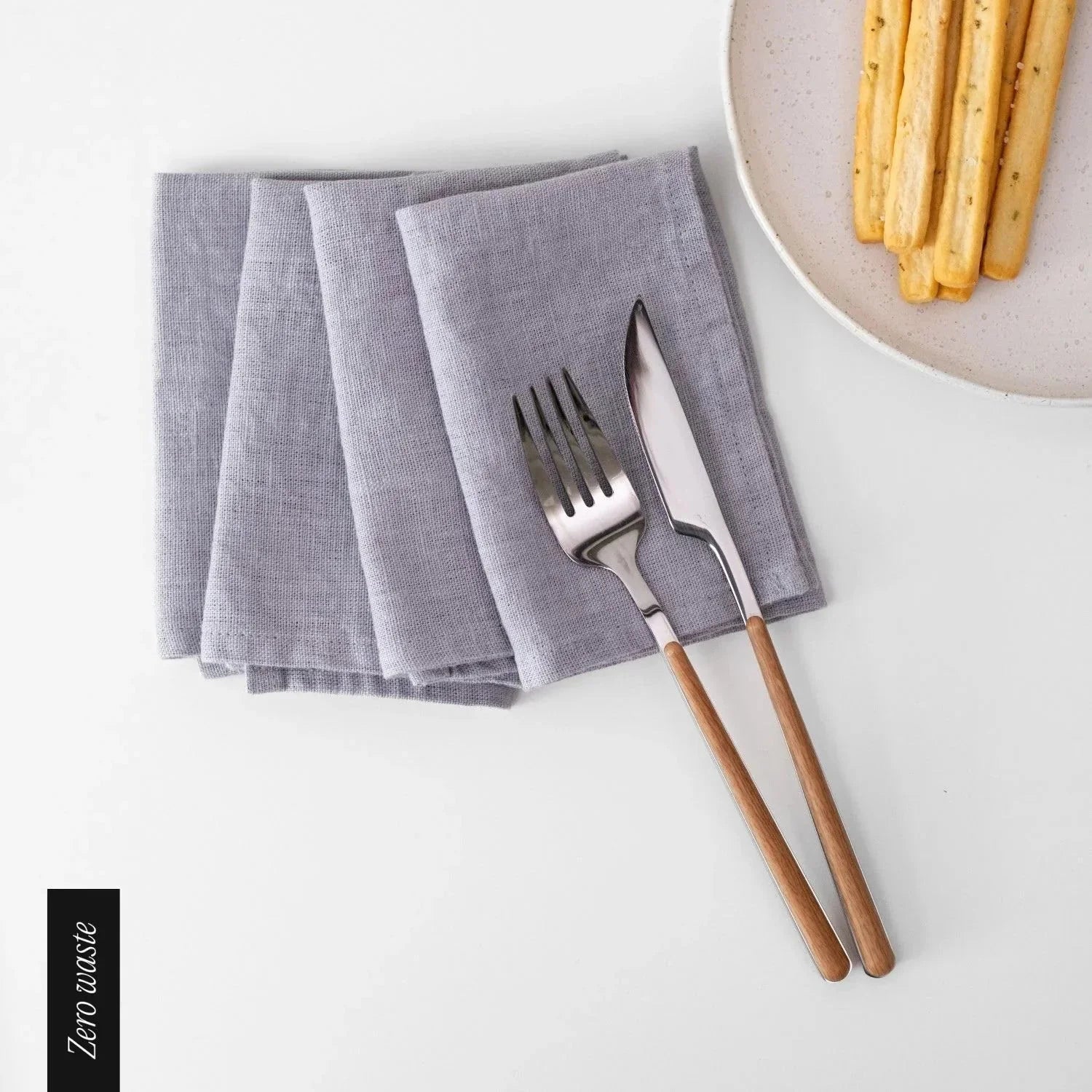 Zero Waste Light Grey lino servetėlių rinkinys 4 vnt. — naturalusdrabuziai.lt