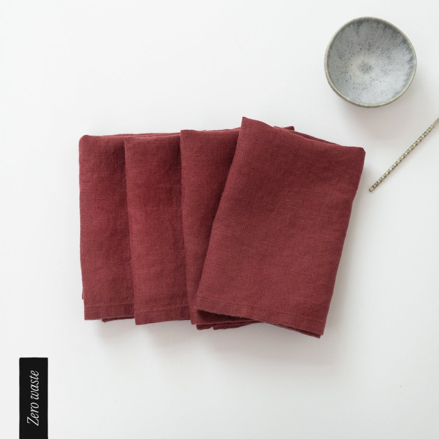 Zero Waste Marsala lino servetėlių rinkinys 4 vnt. — naturalusdrabuziai.lt