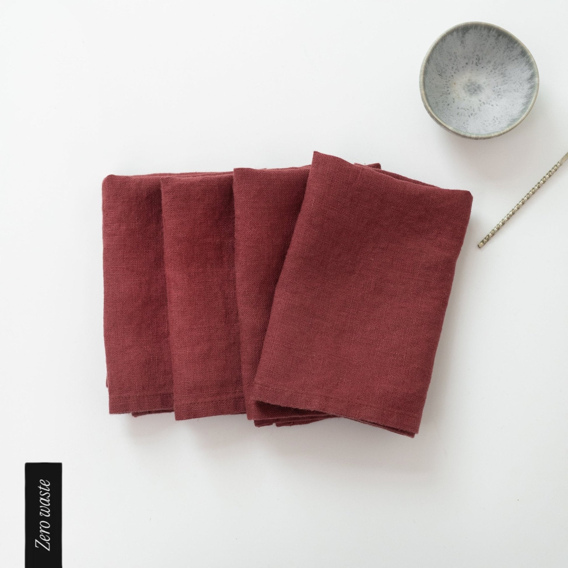 Zero Waste Marsala lino servetėlių rinkinys 4 vnt. — naturalusdrabuziai.lt