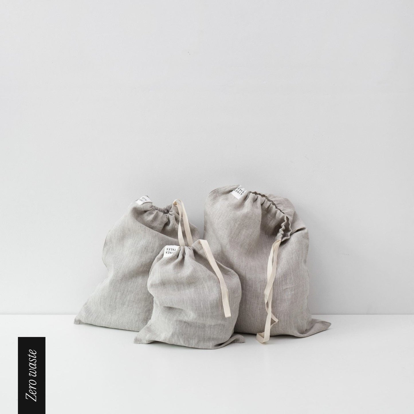 Zero Waste Melange lino Drawstring Bags rinkinys of 3 — naturalusdrabuziai.lt
