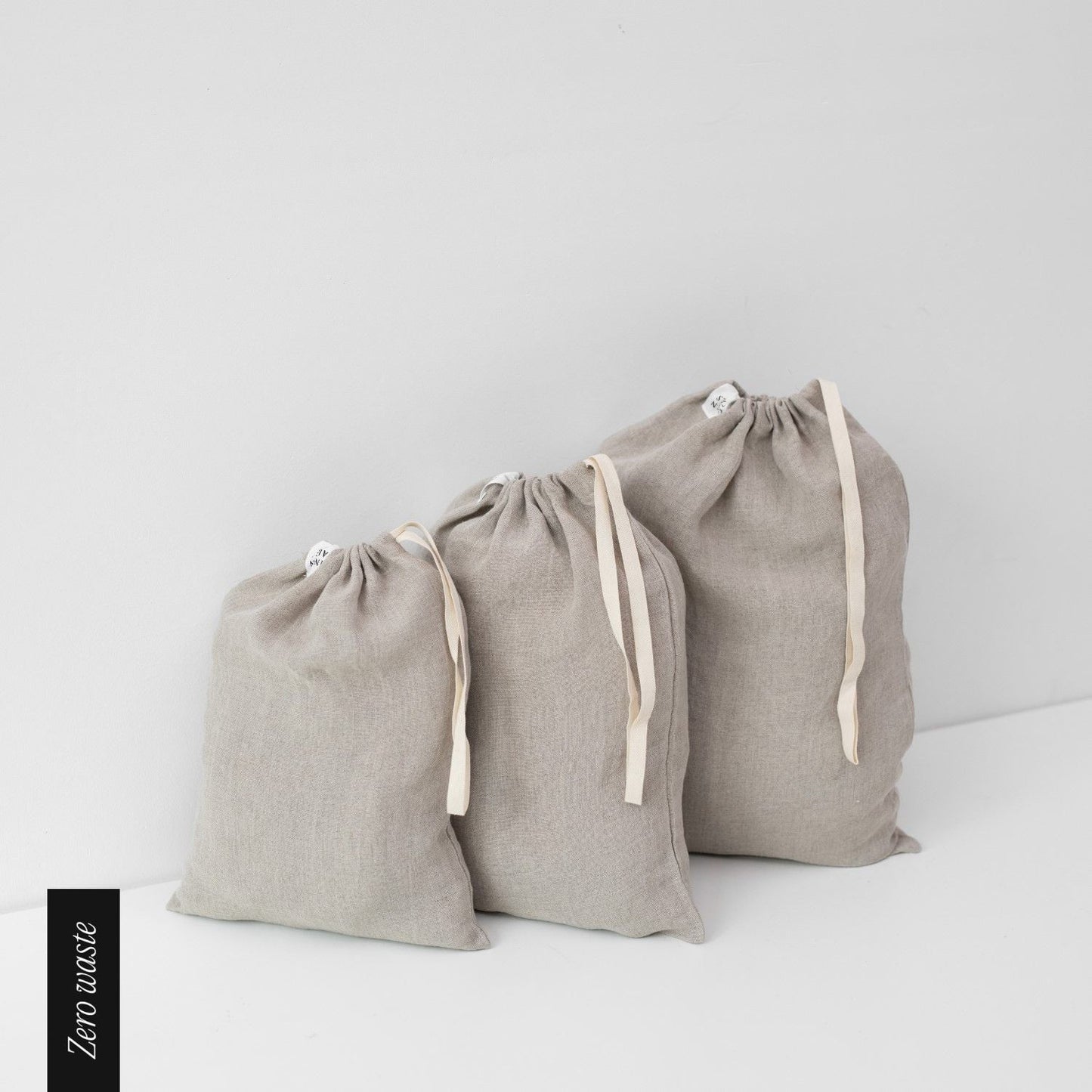Zero Waste Natural lino Drawstring Bags rinkinys of 3 — naturalusdrabuziai.lt