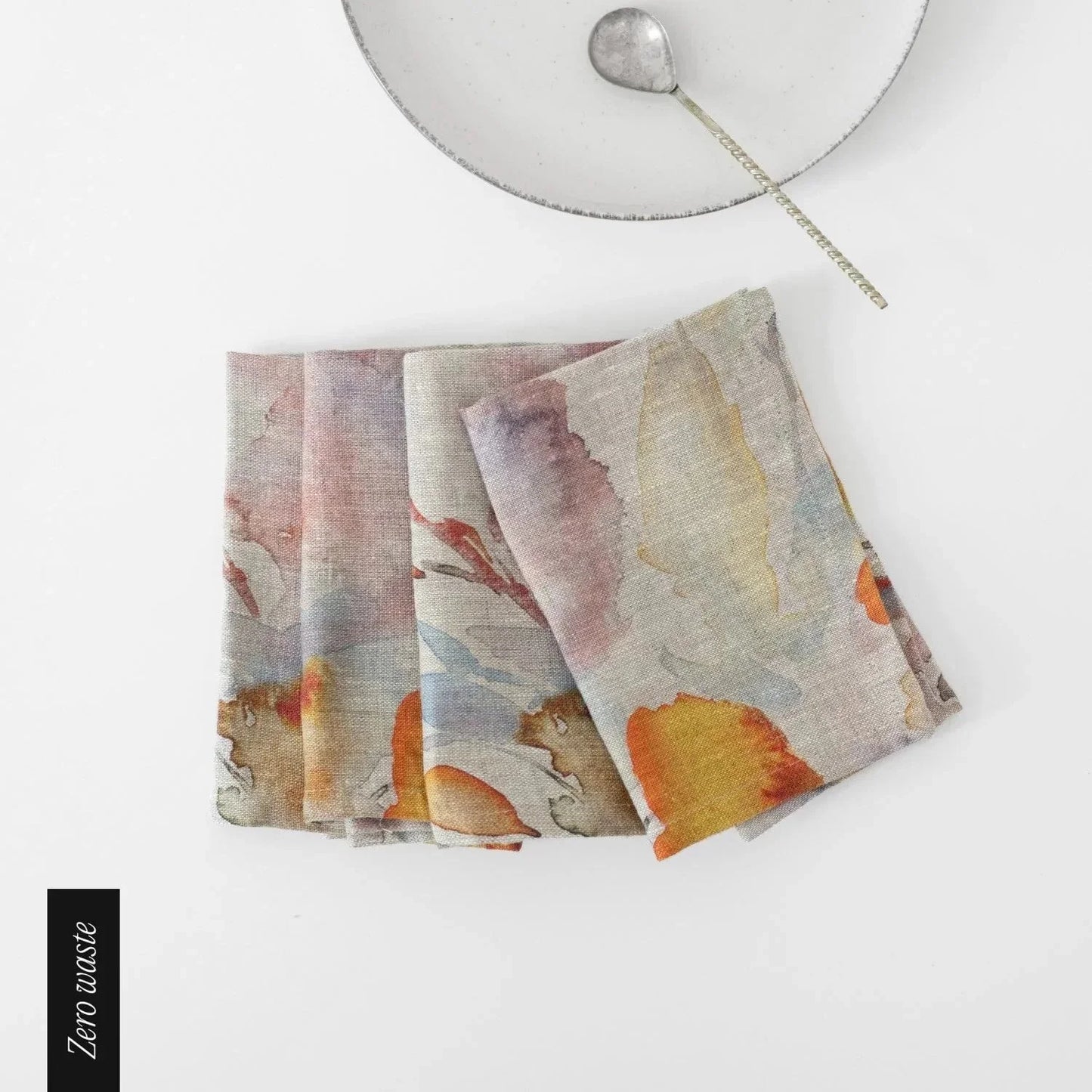 Zero Waste Orange Flow on Natural lino servetėlių rinkinys 4 vnt. — naturalusdrabuziai.lt