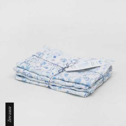 Zero Waste White Botanical Blue lino virtuvinė servetės rinkinys 4 vnt. — naturalusdrabuziai.lt